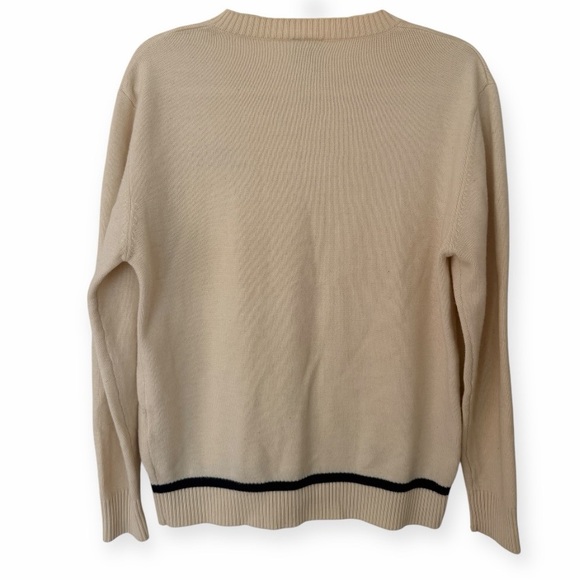 Mizuno Vintage Knit Sweater Cream V-Neck Embroidered Logo L 90s Y2K Wool - Picture 4 of 9